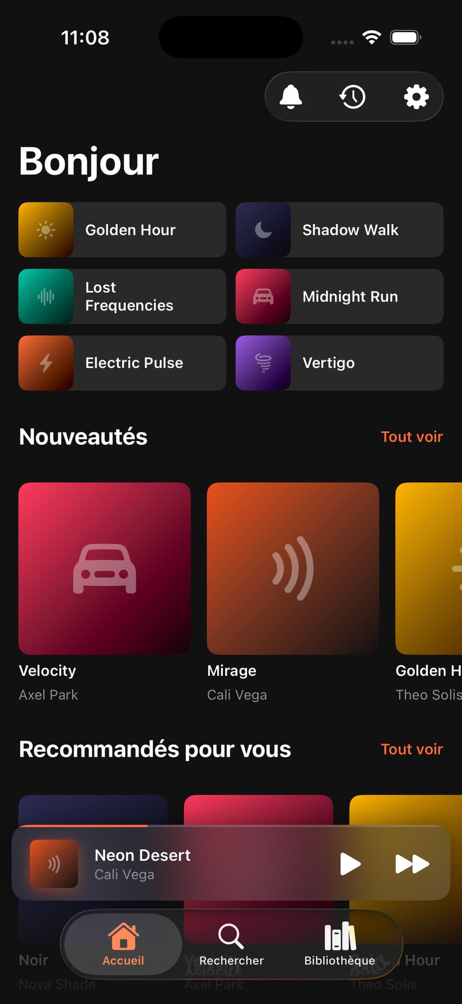 Music app — home screen