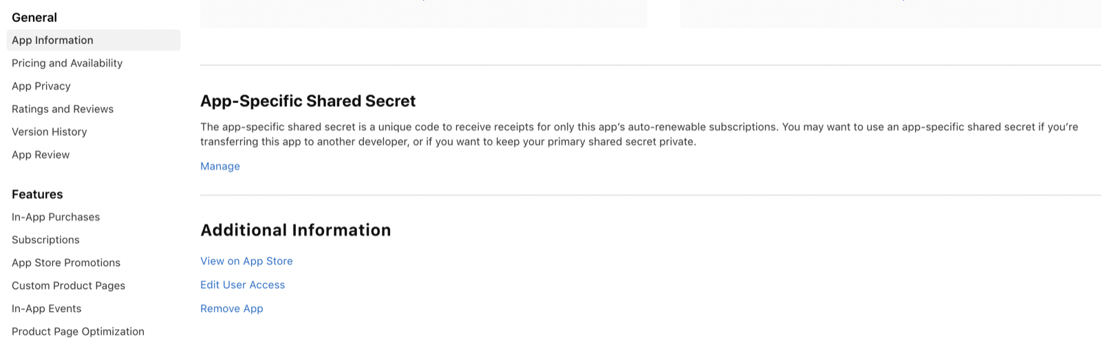 App Information in the left column of an app in App Store Connect