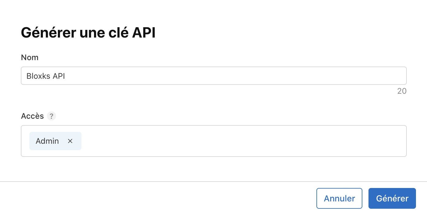 The Generate API Key form: name Bloxks API, access Admin