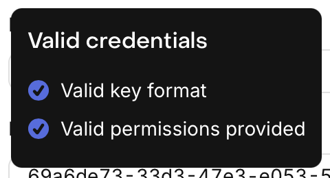 Valid credentials message: valid key format and valid permissions
