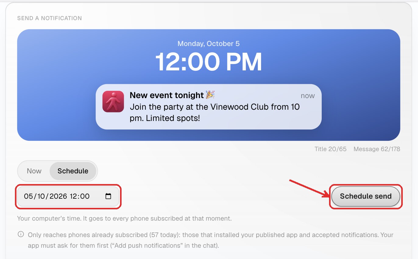 Schedule: pick the date and time, then Schedule send
