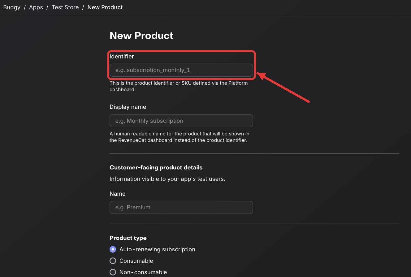 RevenueCat’s New Product form: the Identifier field