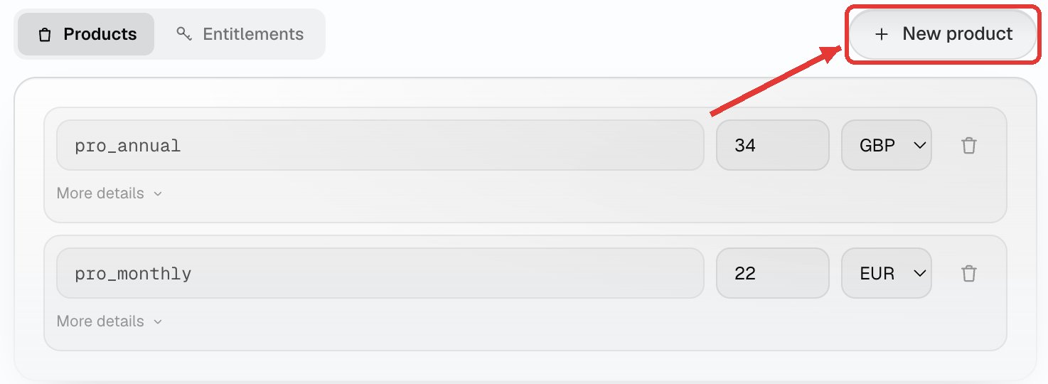 The Products list with two plans and the New product button